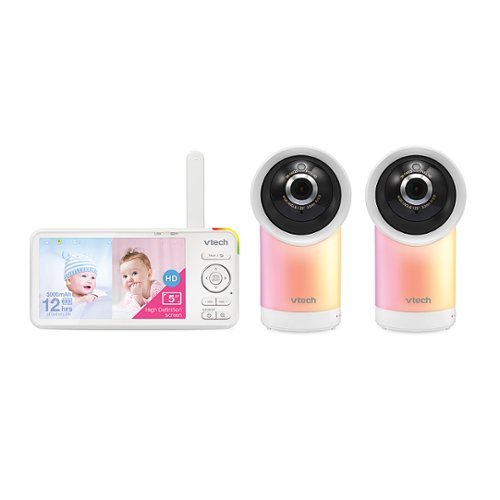  VTech - 2 Camera 1080p Smart WiFi Remote Access 360 Degree Pan &amp; Tilt Video Baby Monitor with 5” Display, Night Light - white