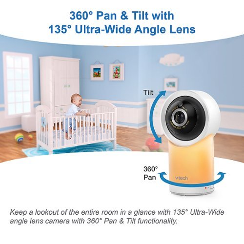 VTech 2 Camera 1080p Smart WiFi Remote Access 360 Degree Pan & Tilt Video Baby Monitor with 5” Display, Night Light - white BUY IN AUSTRALIA