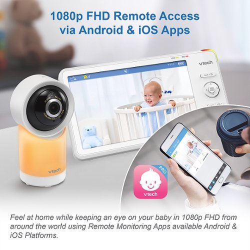 VTech 2 Camera 1080p Smart WiFi Remote Access 360 Degree Pan & Tilt Video Baby Monitor with 7” Display, Night Light - white SHOP ONLINE
