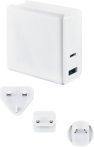 Insignia&trade; - 72.5W 2-Port USB-C/USB Foldable Wall Charger with International Plugs for Laptops, Smartphone, Tablet and More - White