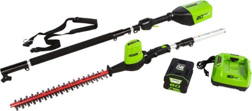 Greenworks - 20 in. 80-Volt Pole Hedge Trimmer w/2.0 Ah Battery and Rapid Charger - Green