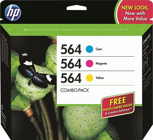  HP - 564 3-Pack Ink Cartridges + Photo Paper - Cyan/Magenta/Yellow