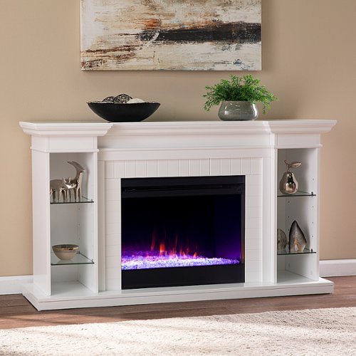 SEI Furniture - Henstinger Color Changing Fireplace with Bookcase - White finish