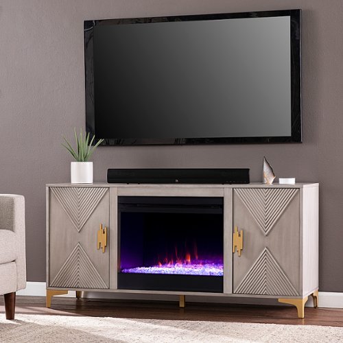 SEI Furniture - Lantara Color Changing Fireplace-Media Storage - Graywashed and gold finish