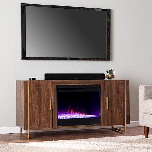SEI Furniture - Dashton Fireplace Entertainment Center for Most Flat-Panel TVs Up to 60" - Brown and gold finish