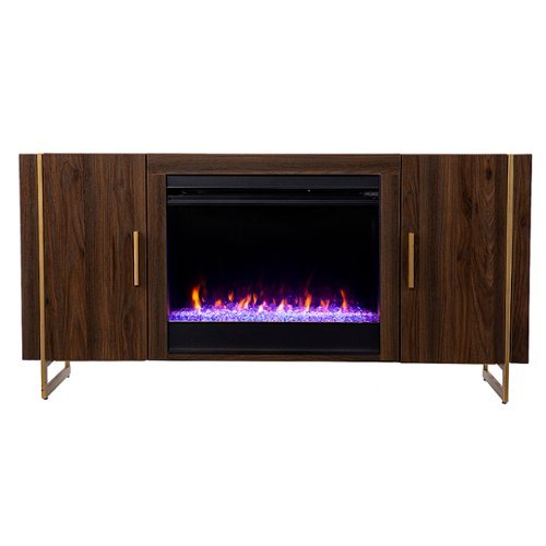 

SEI Furniture - Dashton Fireplace Entertainment Center for Most Flat-Panel TVs Up to 52" - Brown and gold finish