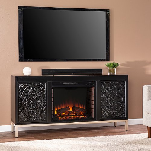 SEI Furniture - Winsterly Fireplace Entertainment Center for Most Flat-Panel TVs Up to 56" - Black and champagne finish