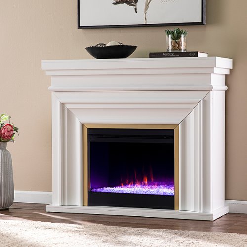 SEI Furniture - Bevonly Color Changing Fireplace - White and gold finish