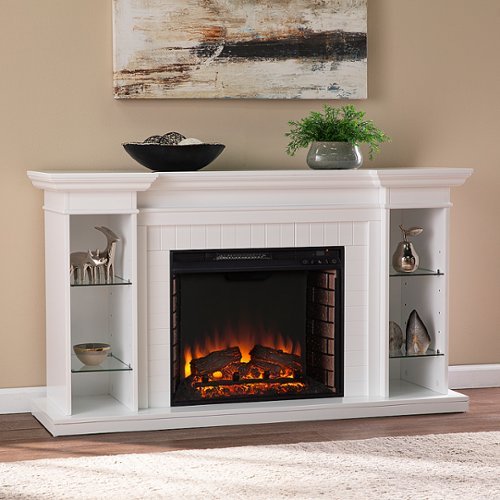 SEI Furniture - Henstinger Electric  Fireplace with Bookcase - White finish