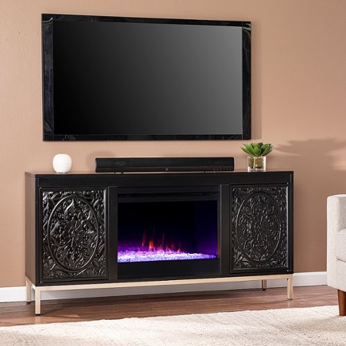 SEI Furniture - Winsterly Fireplace Entertainment Center for Most Flat-Panel TVs Up to 56" - Black and champagne finish