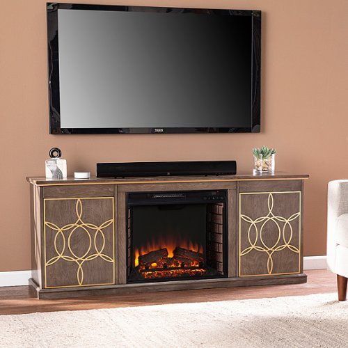 SEI Furniture - Yardlynn Fireplace Entertainment Center for Most Flat-Panel TVs Up to 60" - Brown and gold finish