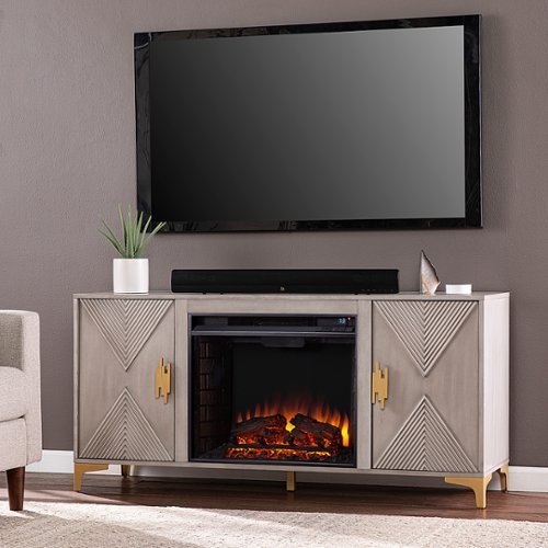 SEI Furniture - Lantara Electric Fireplace- Media Storage - Graywashed and gold finish