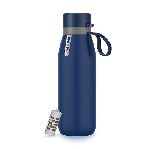 Philips - Water GoZero Everyday Insulated Stainless Steel XL Water Bottle with Filter, 32oz - Navy Blue