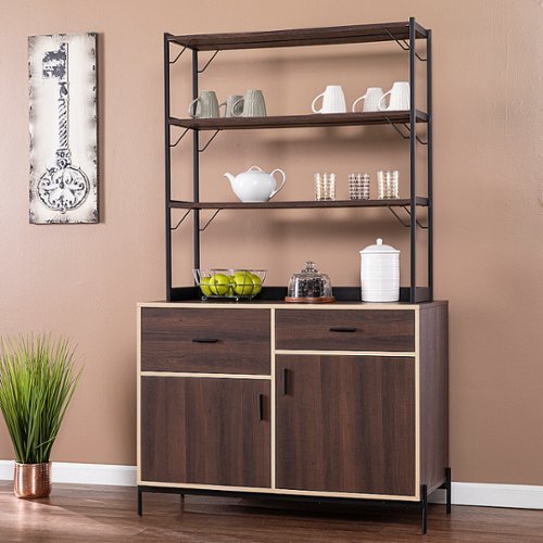 SEI Furniture - Attingham Kitchen Storage Shelf - Brown, black, and natural finish