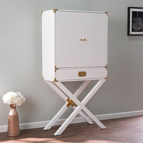 SEI Furniture - Campaign Tall Bar Cabinet with Storage - White and gold finish
