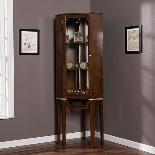 SEI Furniture - Kennbeck Corner Bar Cabinet - Dark brown finish