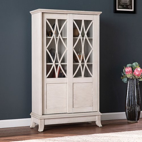 SEI Furniture - Brindleford Sliding-Door Cabinet - Distressed white finish