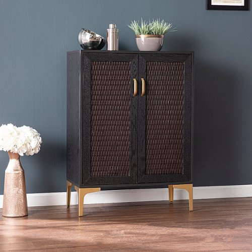SEI Furniture - Rolliston Two-Door Bar Cabinet - Black and gold finish