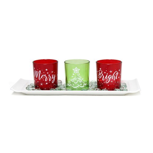 Image of Elegant Designs - Merry & Bright Christmas Candle Set of 3 - Green and Red