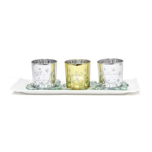 Image of Elegant Designs - Winter Wonderland Candle Set of 3 - Silver and Gold