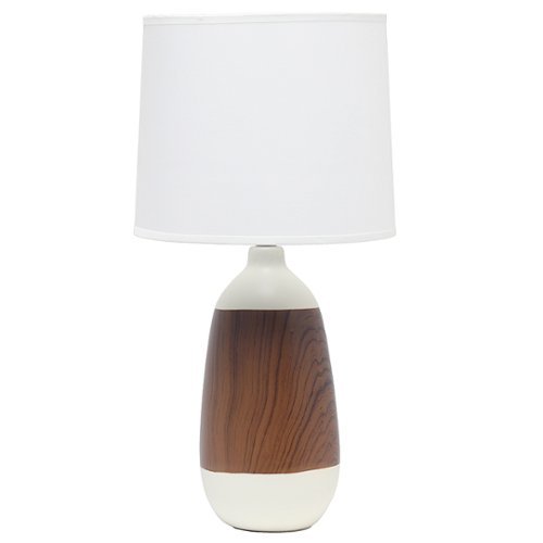 

Simple Designs - Ceramic Oblong Table Lamp - Off white/dark wood
