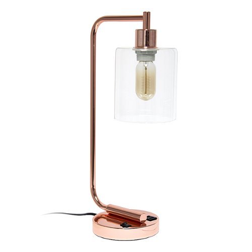 

Lalia Home - Modern Iron Desk Lamp with Glass Shade and USB Charging - Rose gold