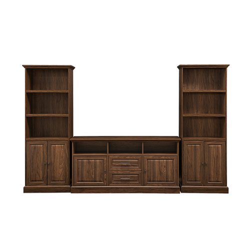 Walker Edison - Classic Grooved-Door TV Stand for Most TVs up to 65" with Bookcase Set - Dark Brown
