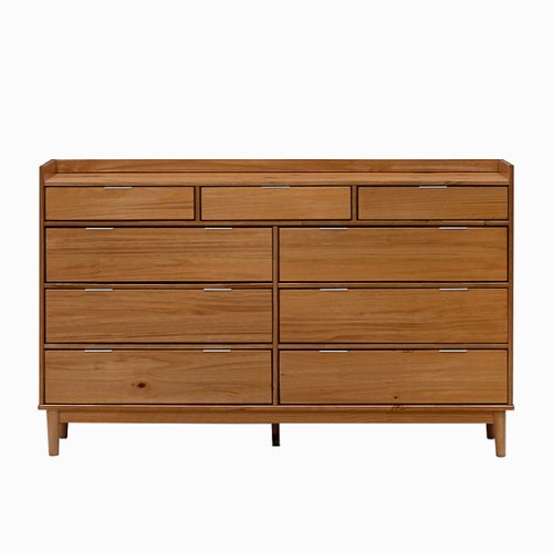 Walker Edison - Mid Century Modern Solid Wood Tray-Top 9-Drawer Dresser - Caramel
