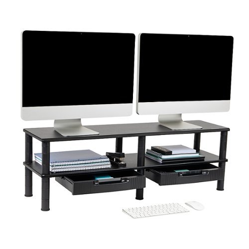 Mind Reader 2-Tier Monitor Stand with Drawer - Black