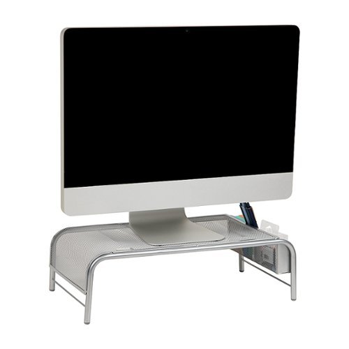 Mind Reader - Monitor Stand, Ventilated Laptop Riser, Desktop Organizer, Storage, Metal Mesh, 19"L x 10.5"W x 5.5"H - Silver