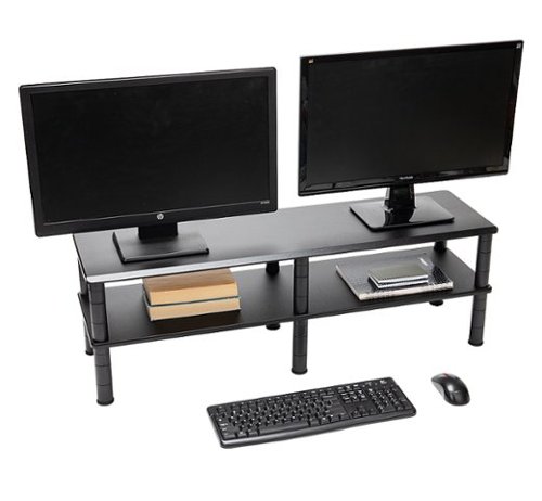 Mind Reader Dual Monitor Risers, Extended 2-Tier Stand for Double Screens, Multiple Laptops, Side by Side Viewing Setup - Black