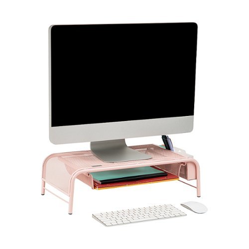 Mind Reader - Monitor Stand, Ventilated Laptop Riser, Paper Tray, Storage, Office, Metal Mesh, 20"L x 11.5"W x 5.5"H - Pink