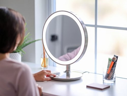 iHome GLOW RING XL Oversized Rechargeable Vanity Speaker with Bluetooth, Speakerphone, and USB Charging - Silver/Nickel BUY IN DUBAI