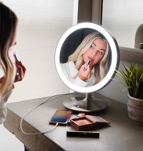 iHome GLOW RING XL Oversized Rechargeable Vanity Speaker with Bluetooth, Speakerphone, and USB Charging - Silver/Nickel BUY IN QATAR
