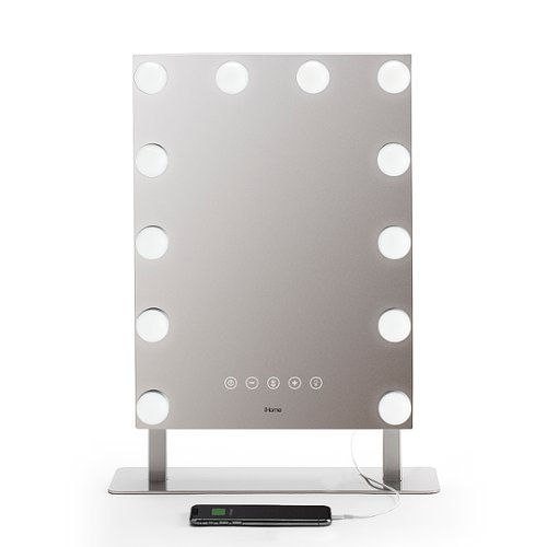 iHome HOLLYWOOD PRO Vanity Stereo Speaker with Bluetooth, Speakerphone, USB Charging and Removable 10x Detail Mirror - Silver/Nickel WORLDWIDE DELIVERY