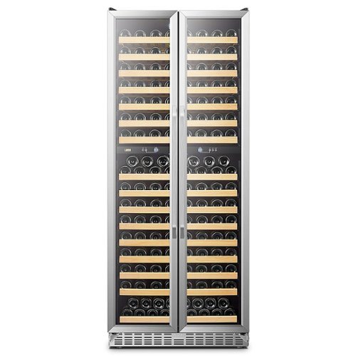 Lanbo - Freestanding 32 Inch 287 Bottle Dual Zone Wine Cooler with LED Interior Light and Removable Beech Wood Shelves - Black
