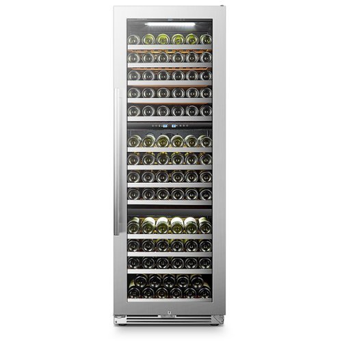 

LanboPro - Built-in 24 Inch 143 Bottle Triple Zone Wine Cooler with Removable Shelves and Seamless Stainless Steel Door - Black