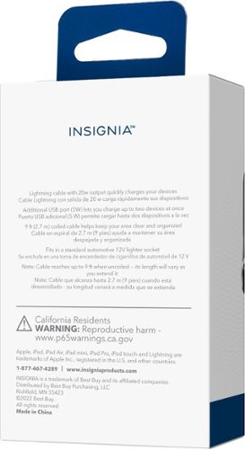 Insignia™ 25W Lightning Vehicle Charger with 9ft coiled cable and additional USB Port for iPhone, iPad and More - Black SHOP ONLINE