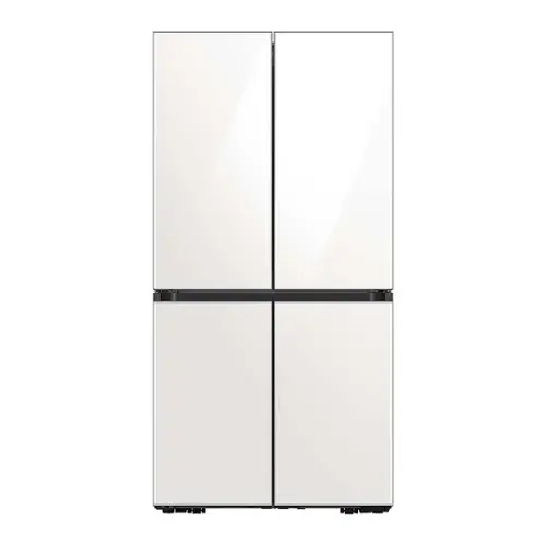 Front. Samsung - BESPOKE 29 cu. ft. 4-Door Flex Smart Refrigerator with Customizable Panel - White Glass.