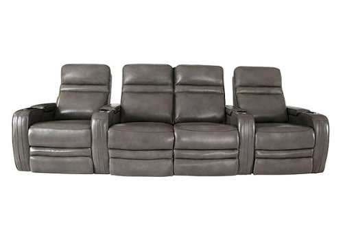 

RowOne - Cortes Straight Leather Power Recline Home Theater Seating 4-Chair with Loveseat - Gray