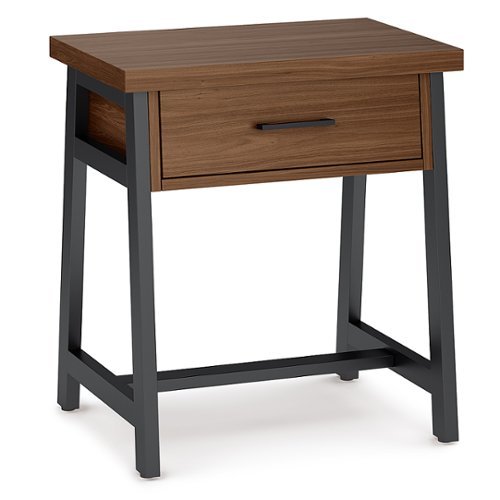 Simpli Home - Sawhorse Solid Veneer and Metal Bedside Table - Walnut