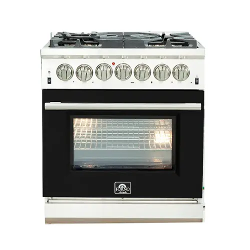 Front. Forno Appliances - Capriasca 4.32 Cu. Ft. Freestanding Dual Fuel Electric Range with Convection Oven - Black Door.