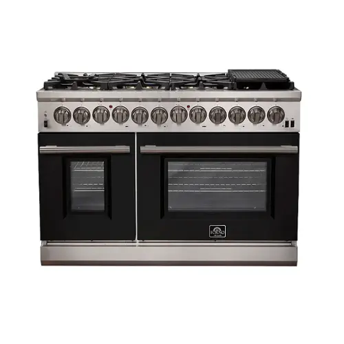 Front. Forno Appliances - Capriasca 6.58 Cu. Ft. Freestanding Dual Fuel Electric Range with Convection Ovens - Black Door.