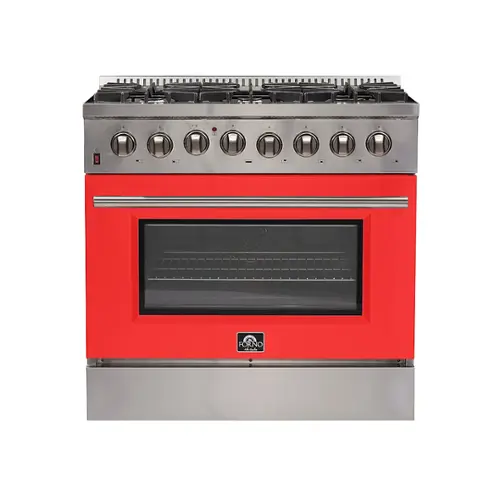 Front. Forno Appliances - Galiano 5.36 Cu. Ft. Freestanding Dual Fuel Electric Range with Convection Oven - Red Door.