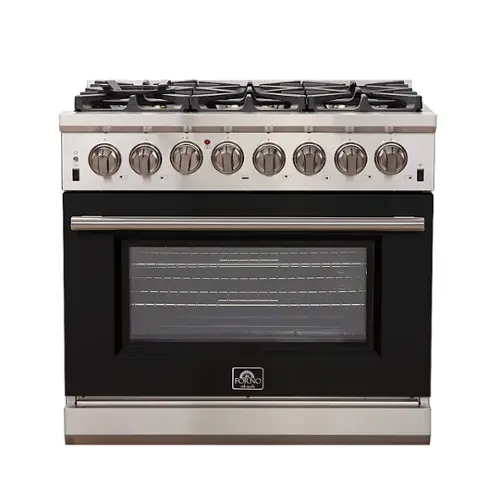 Front. Forno Appliances - Capriasca 5.36 Cu. Ft. Freestanding Dual Fuel Electric Range with Convection Oven - Black Door.