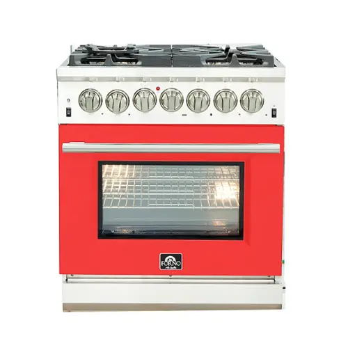 Front. Forno Appliances - Capriasca 4.32 Cu. Ft. Freestanding Dual Fuel Electric Range with Convection Oven - Red Door.