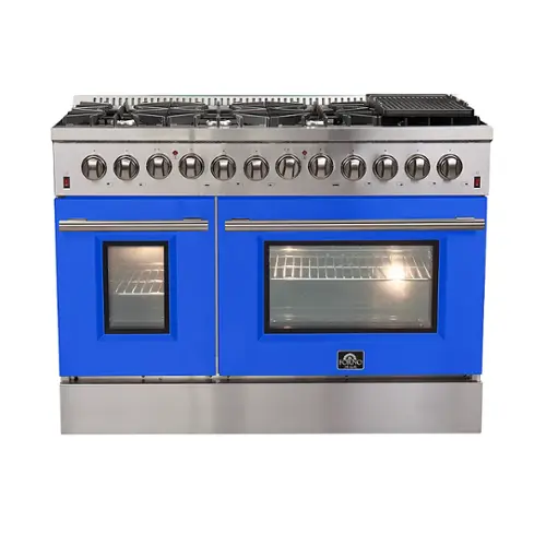 Front. Forno Appliances - Galiano 6.58 Cu. Ft. Freestanding Dual Fuel Electric Range with Convection Oven - Blue Door - Blue.