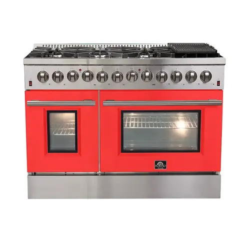 Front. Forno Appliances - Galiano 6.58 Cu. Ft. Freestanding Dual Fuel Electric Range with Convection Oven - Red Door.