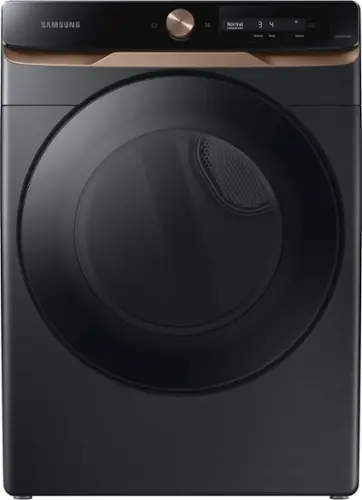 Front. Samsung - 7.5 Cu. Ft. Stackable Smart Gas Dryer with Steam and Super Speed Dry - Brushed Black.