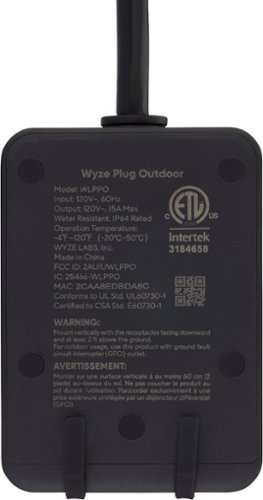 Wyze Plug Outdoor, Dual Outlets Energy Monitoring, IP64, 2.4GHz